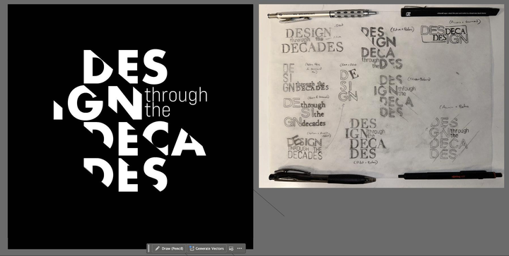 Tracing paper sketches and typeface iteration sheets for Yamamoto logo